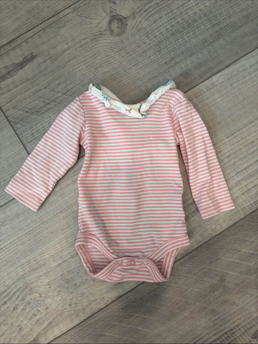 Baby Boden Pink and White Striped Long-Sleeve Bodysuit